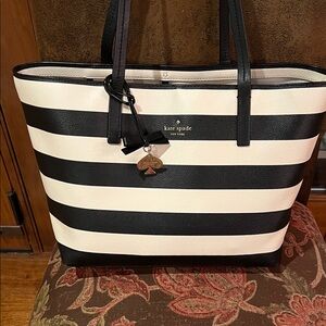 Kate Spade Black and Cream Striped Tote